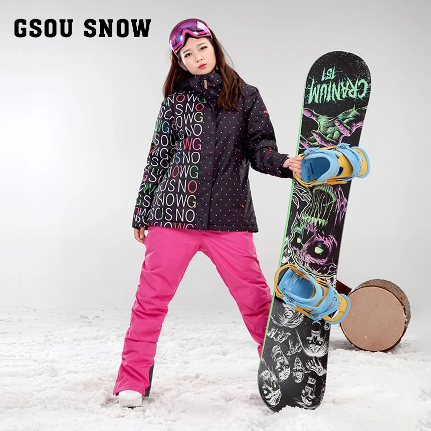 GSOU снег женщин водонепроницаемый горнолыжный костюм куртка брюки зимний сноуборд куртка брюки горный лыжный костюм Снежная одежда