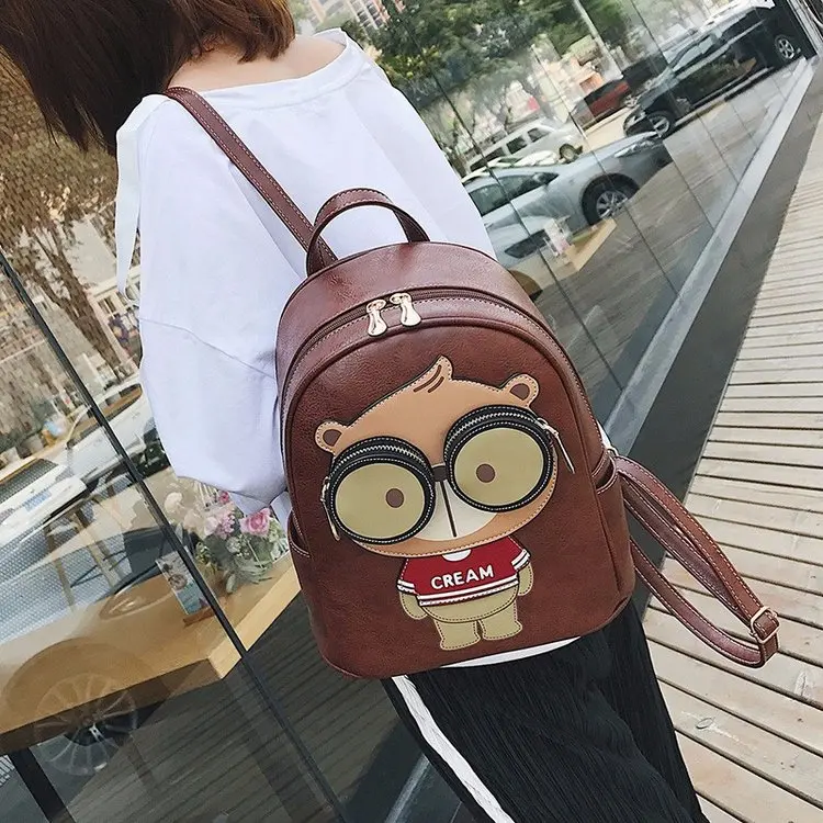 Милый женский рюкзак с объемным изображением медведя из мультфильма, школьный рюкзак из искусственной кожи для девочек-подростков, сумка через плечо, милые детские рюкзаки, женский рюкзак
