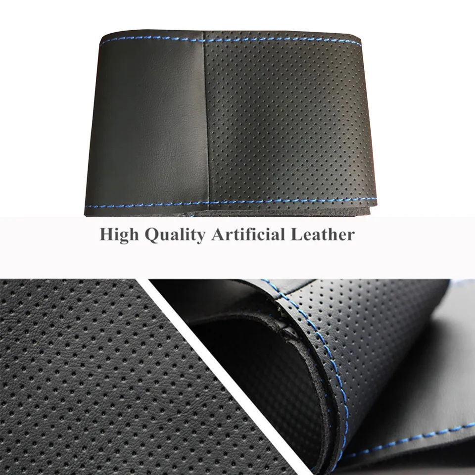 DIY Black Artificial Leather Hand-stitched Car Steering Wheel Cover for Mitsubishi Pajero Sport 2004 Montero Sport 2004