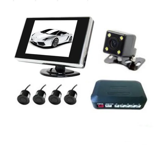 Coche seguridad aparcamiento detección 4 sensor visible TV monitor w gran angular cámara de respaldo y pantalla de espejo de 4,3\ Coche seguridad aparcamiento detección 4 sensor visible TV monitor w gran angular cámara de respaldo y pantalla de espejo de 4,3\
