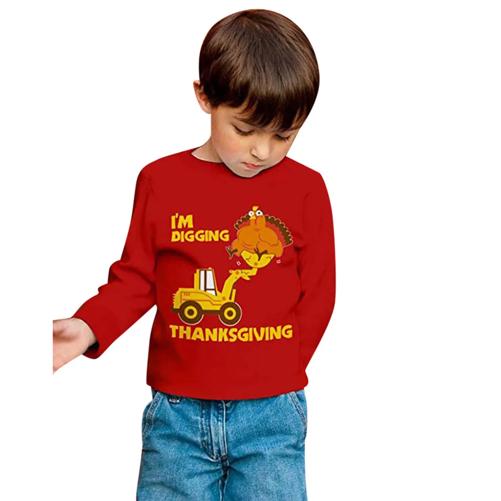 

Toddler Baby Boys&Girls Long Sleeve Thanksgiving Day Turkey Print T-Shirt Spring Autumn Long Sleeve Cartoon Kids Clothes Tops