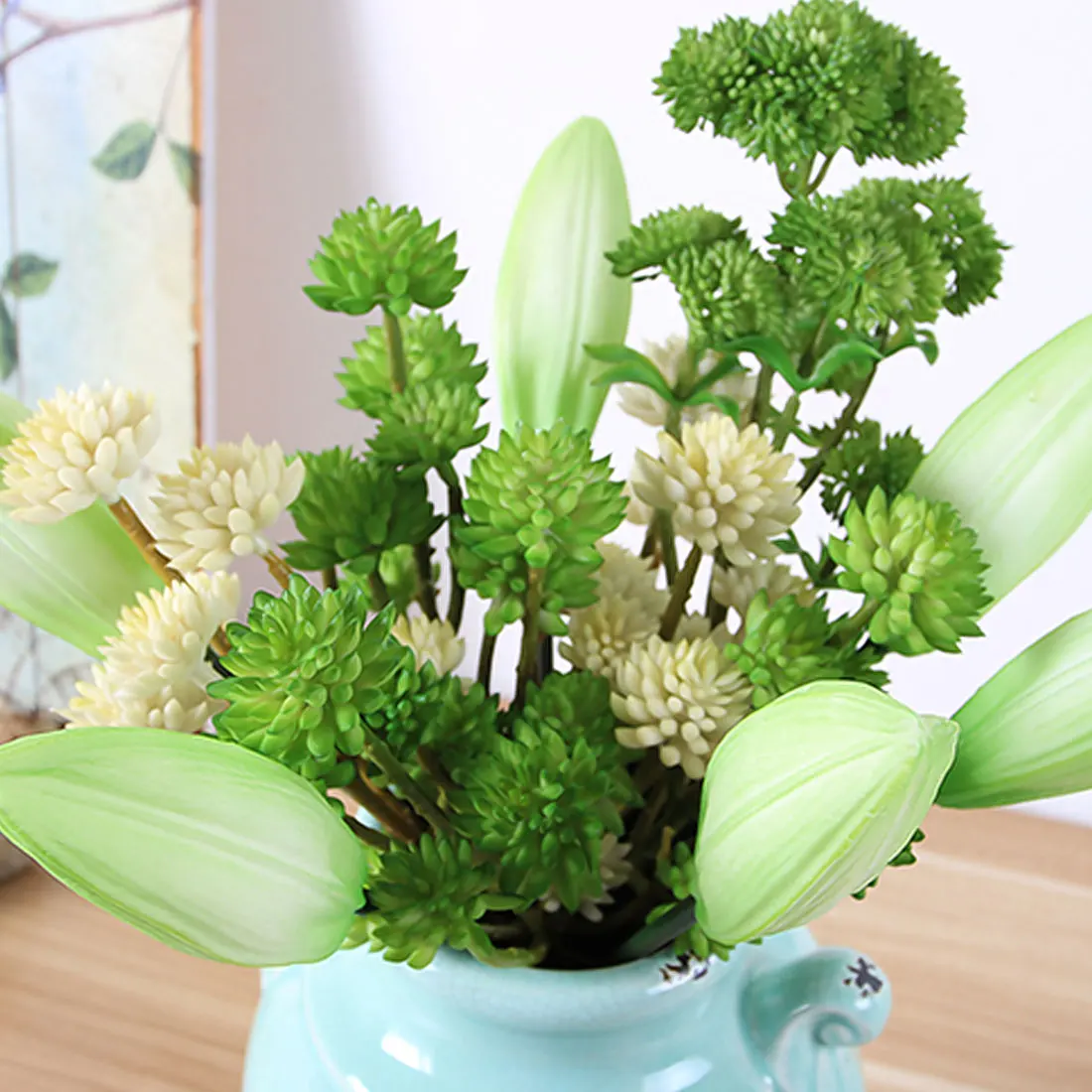 

Gift box 6 Heads Artificial Encrinite Grass Decoration Plant Plastic Fake Flowers Succulent plants Eucalyptus Leaf for Garden
