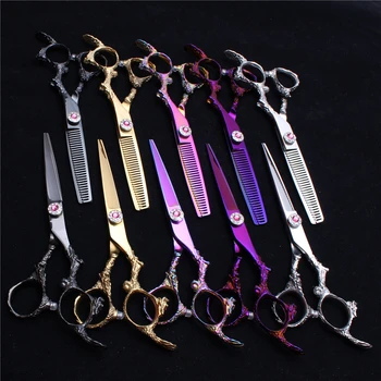 

1Pair 6" 17.5cm 440C Engraving Logo Hairdressing Scissors Thinning Shears Cutting Scissors Dragon Handle Pro Hair Scissors C9005