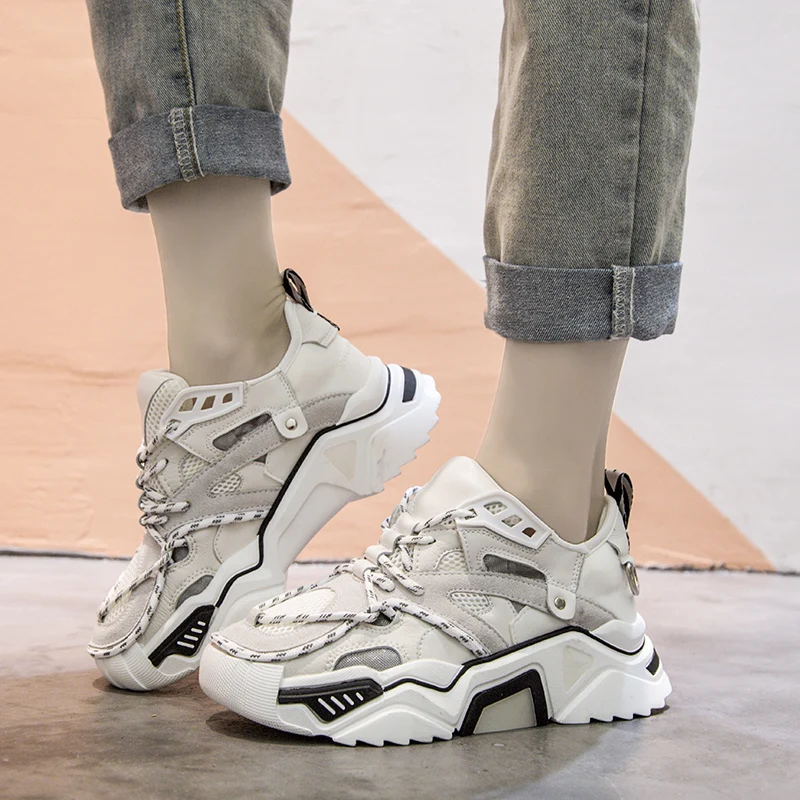 

2019 Tie INS Women Running Shoe Stylish High Quality 5cm Increasing Ulzza Harajuku Sneaker Breathable Platform Walking Shoes