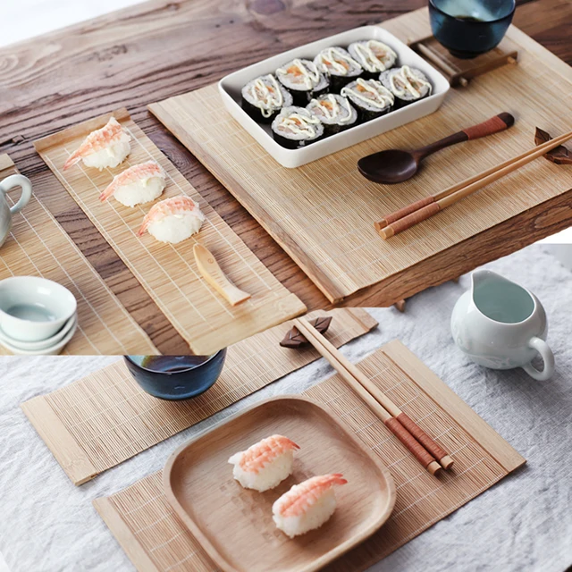 Bamboo Tea Cup Mat Kitchen Dinning Table Placemats Handmade Sushi