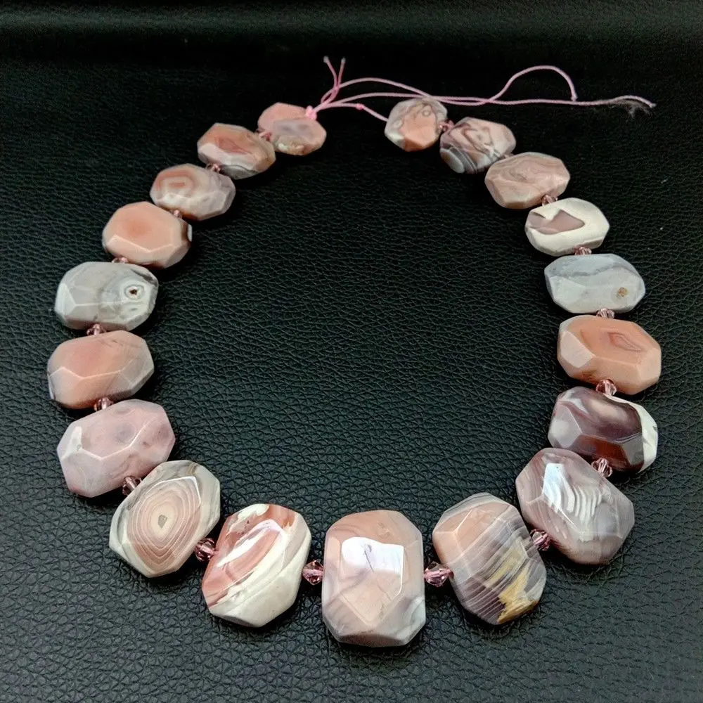 Natural Faceted Pink Botswana Stone Rectangle Pendant 15.5" Strand