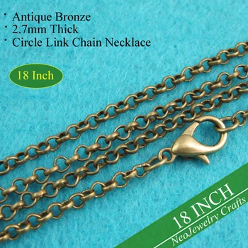 

500 pcs - Antique Bronze 18 inch Rolo Chain Necklace, Circle Link Chain Necklace, 18'' Chain Necklace, 45cm Necklace Chain