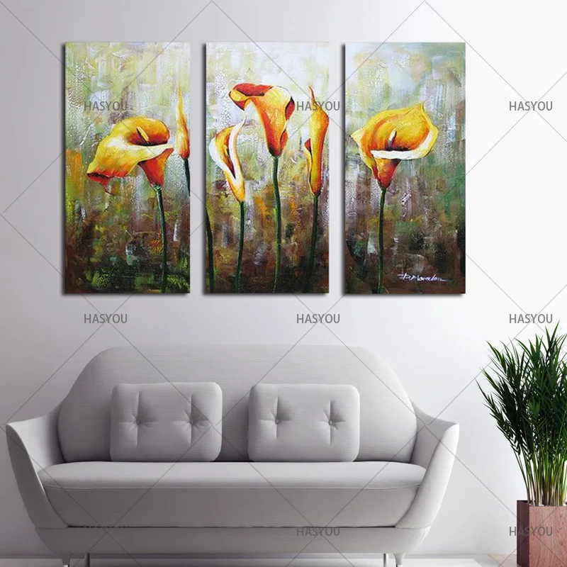 Hand-Painted-3pcs-Modular-Calla-Lily-Flower-Picture-Oil-Painting-On-Canvas-Wall-Art-Gift-Living (4)