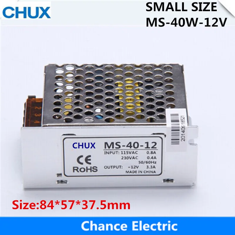 

40W 12V Switching Power Supply Small Volume for LED Strip light AC to DC (MS-40W-12V) Single Output 3.4A Power Suppyliers