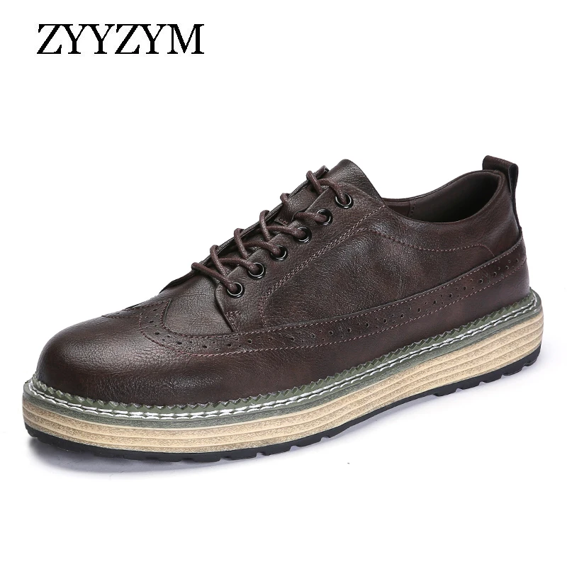 

ZYYZYM Men Brogue Shoes Lace-up Style 2019 Spring Autumn New Leather Thick soled Casual Shoes Men Pantshoes Footwear