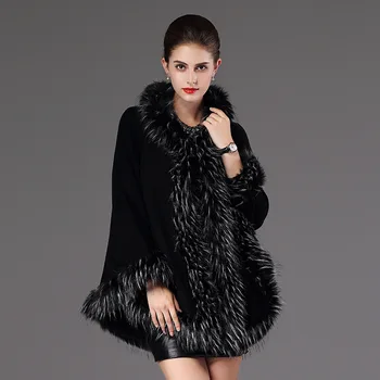 

SWONCO ponchos and capes faux fur coat cape women 2019 winter cloak for women poncho jacket cape with hooded fur cape poncho