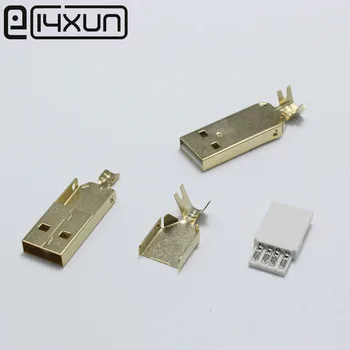 

50sets USB 2.0 Type A Welding Type Male Plug Gold Plated Connectors usb Tail Socket 3 in 1 DIY Adapter