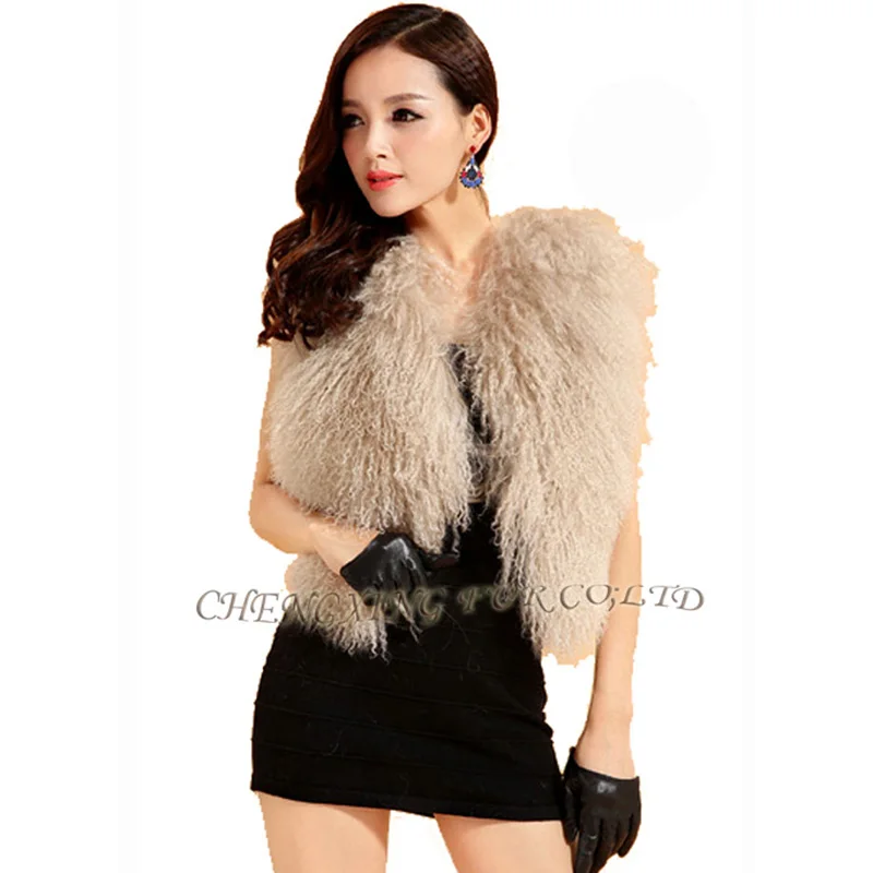 

CX-G-B-51Genuine Mongolian Lamb Sheep Fur Vest Ladies Sexy Short Gilet Winter Coat Fur Jacket