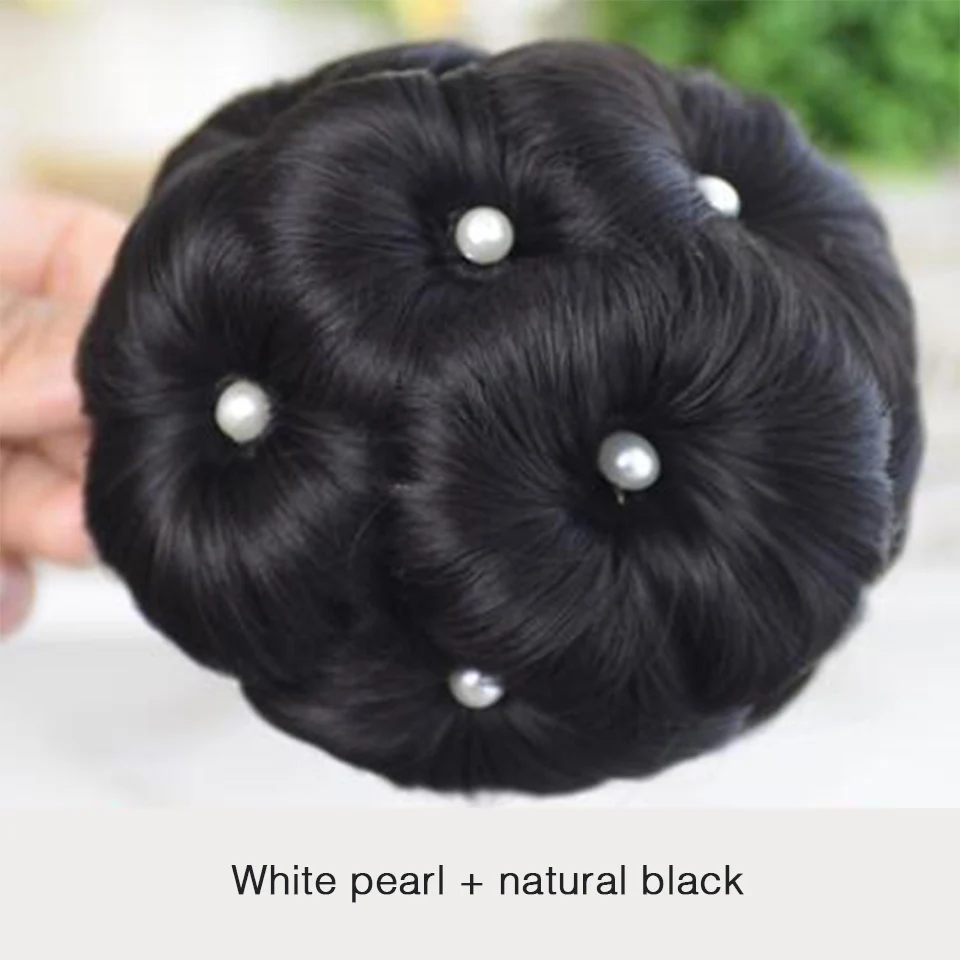 DIFEI волос для женщин жемчуг кудрявый шиньон волос булочка пончик клип в шиньон синтетический высокая температура волокно шиньон - Цвет: White natural black