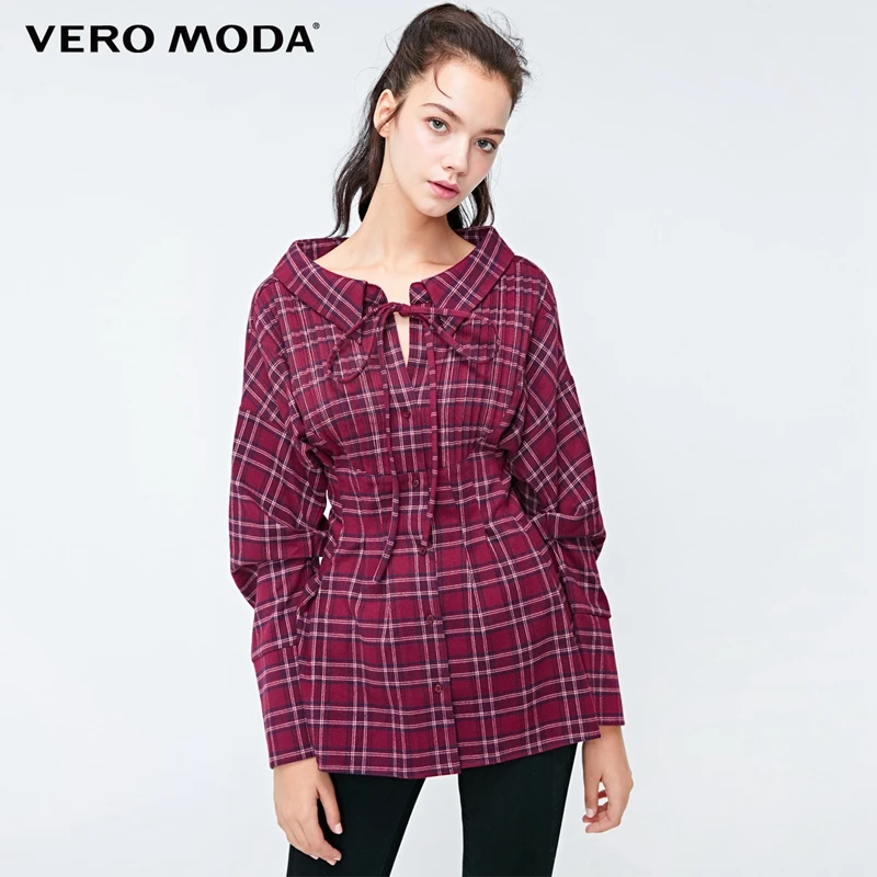 

Vero Moda Women's Plaid Lace-up Cinched Waist Turn-down Collar Shirt | 318305513