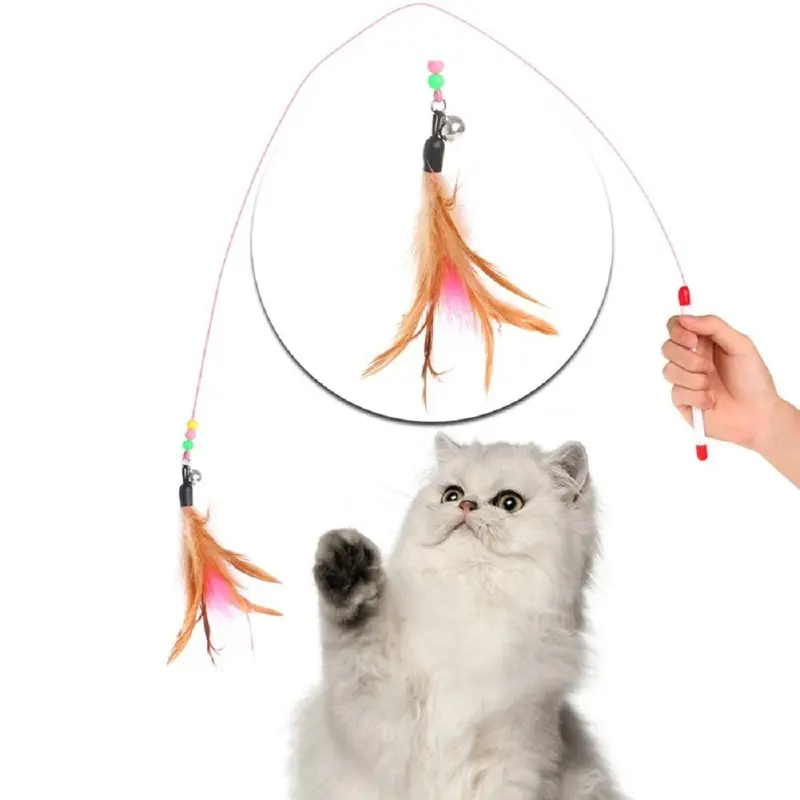 

Feather Rod Play Pet Wand Teasing with Colored Beads Funny Feather Spring Kitten Interactive Cat Toy Hot Sale