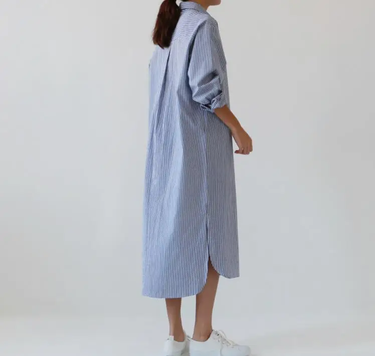 Женское летнее платье рубашка с отложным воротником и длинным рукавом|plus size summer