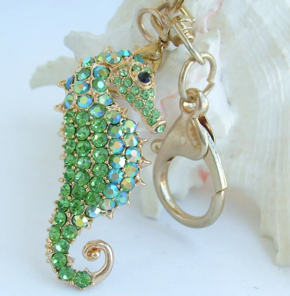 

Lovely Seahorse Keychain Pendant Green Rhinestone Crystal K02254C19