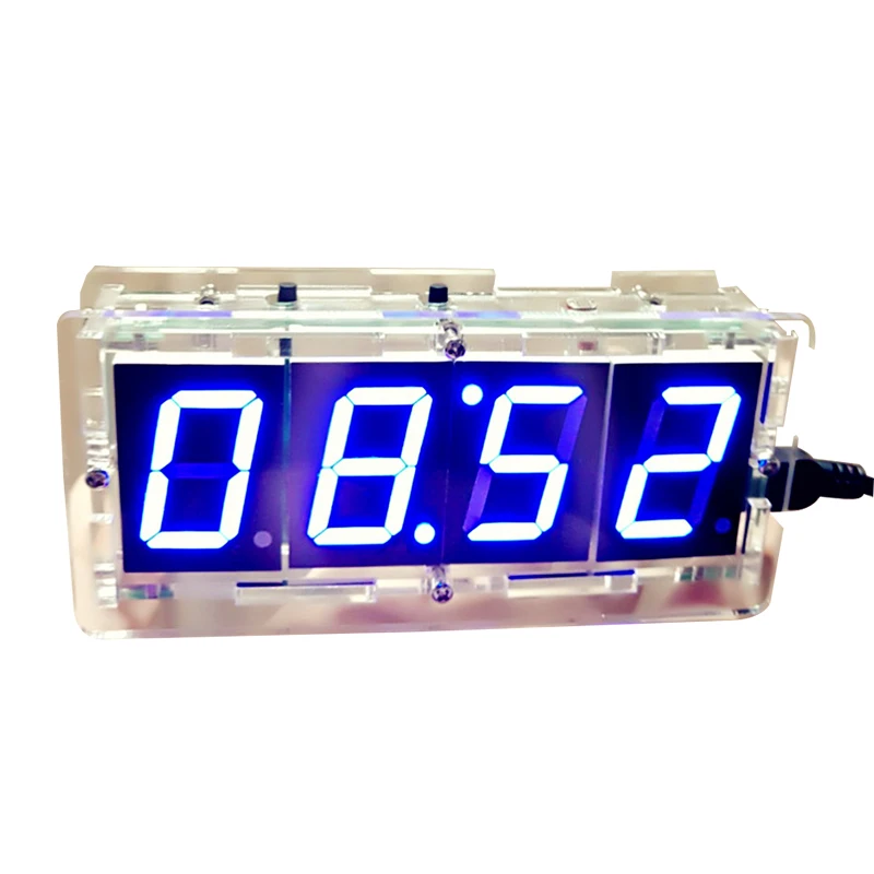 Monday Kids Blue LED Electronic Clock with Case Microcontroller Digital Clock Time Thermometer