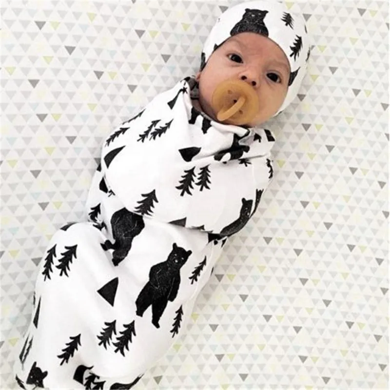 Newborn Infant Autumn Winter Sleeping Bag Baby Fashion Printed Swaddle Blanket Muslin Wrap