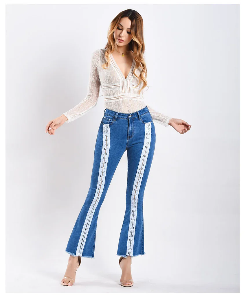 New wide-leg webbed jeans women's trousers (8)
