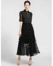 New arrival peter pan collar layered dress 2018 summer runway mesh princess dress D214 peter pan collar smock dress
