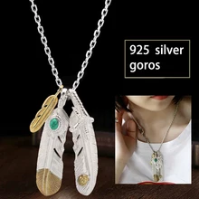 925 Sterling Silver Pendant Necklaces Feather Charm Punk Link Thai Silver Eagle Chain For Men And Women Takahashi goros jewelry starfield s925 sterling silver retro thai silver vintage style takahashi goro feather eagle necklace men women sweater chain set