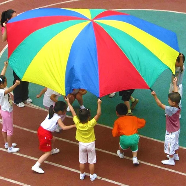 2-6M Diameter Outdoor Camping Rainbow Umbrella Parachute Toy Jump-Sack Ballute Play Interactive Teamwork Game Toy For Kids Gift 1