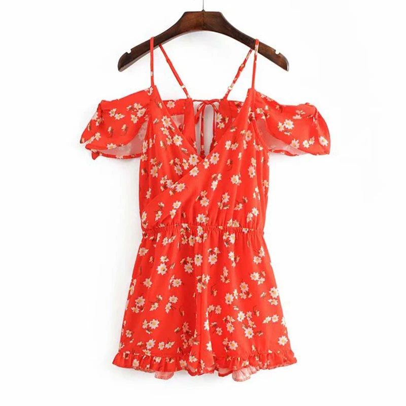 Women's Clothing Jumpsuit 2019 Red Print Off Shoulder Sling Waist Jumpsuit Ms Summer Street Sexy Slim Fit Temperament Rompers