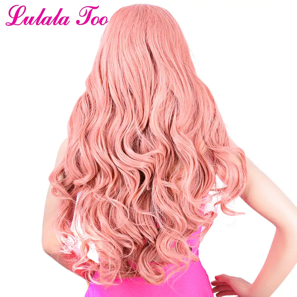 Color Rosa Pastel Sintetico Largo Peluca Con Malla Frontal Para Mujer Rosa Melocoton Color Ondulado Natural Sin Pegamento Pelo Realista Resistente Al Calor 30 Pulgadas Aliexpress