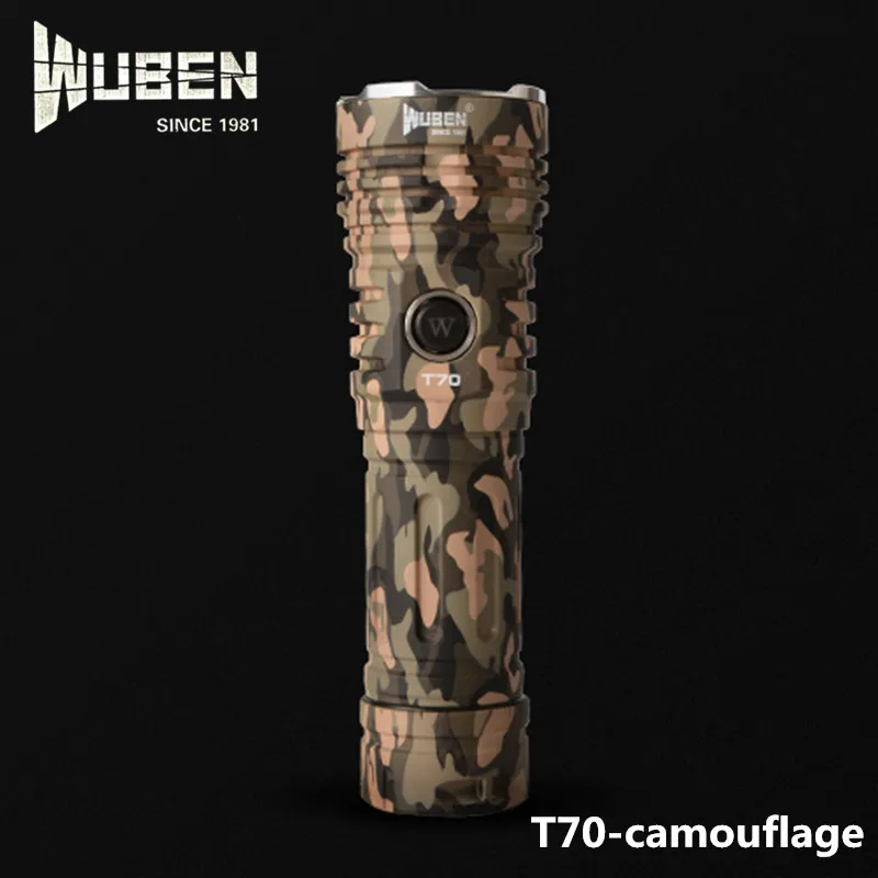 

Wuben T70 Camouflage 4200lm 250m Type C Rechargeable Powerful Flashlights Cree XHP70 LED 26650 Battery Camping light