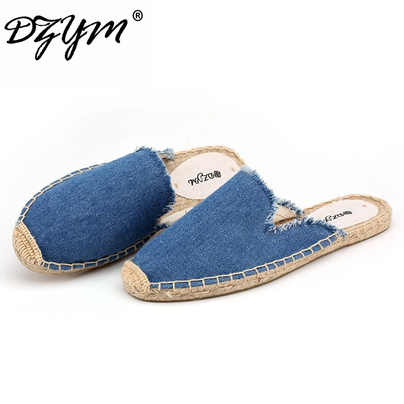 DZYM 2018 Spring Summer Denim Women Slippers Linen Cowboy Slides Canvas ...