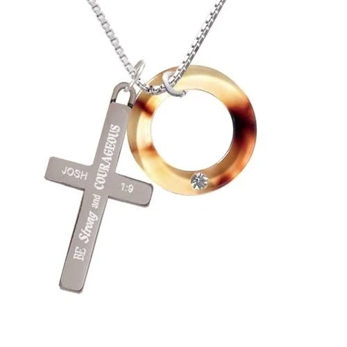 Acrylic 7/8 Ring with 4mm Crystal Mixed Brown and Yellow - Strong and Courageous - Cross Necklace (1)
