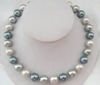 

10-11mm natural south sea white gray black pearl necklace 14k