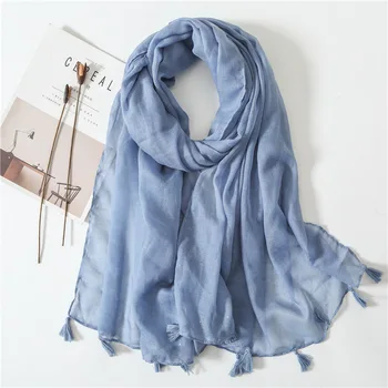 

KYQIAO women blue Hijab scarf female winter Japanese style long brief solid scarf Muffler Headband Wrap Pashmina Snood Muslim