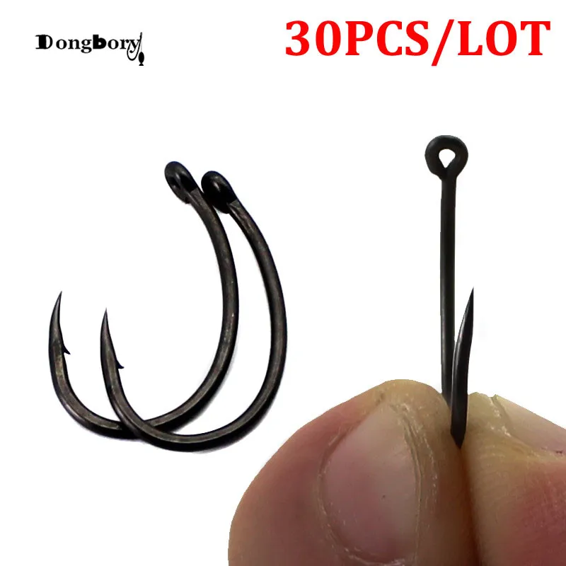 30PCS High Carbon Steel Carp Hooks Teflon Coating Carp Fishing Hook Wide Gape with Micro Barb Matt Black Yn Hook for Carp Coarse