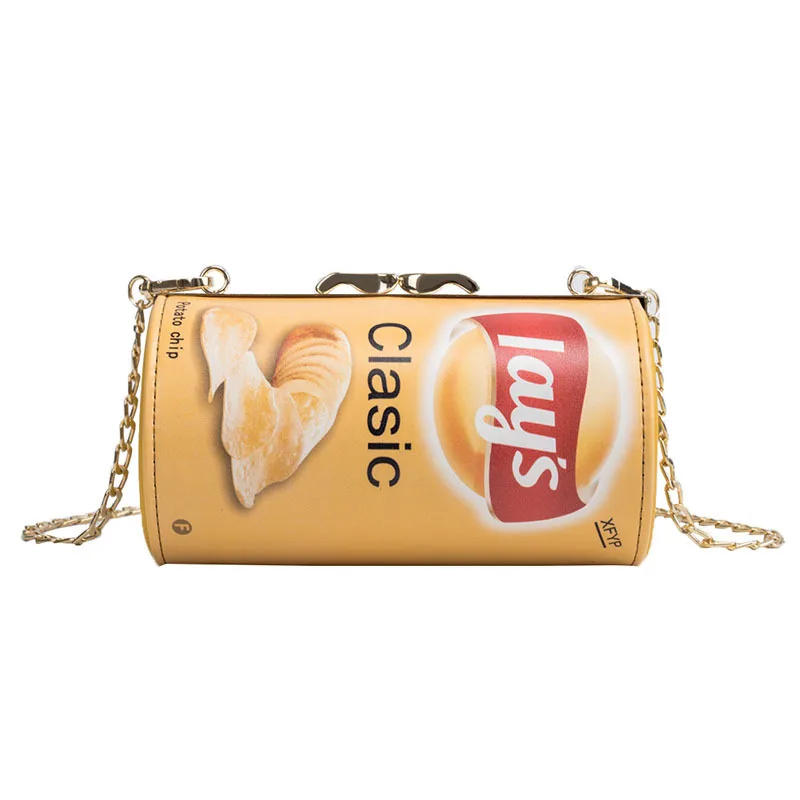

Potato Chips Bag Women Messenger Drum Bag Funny Small Bag Bucket Ins Super Fire Package Chain Cylinder Bag