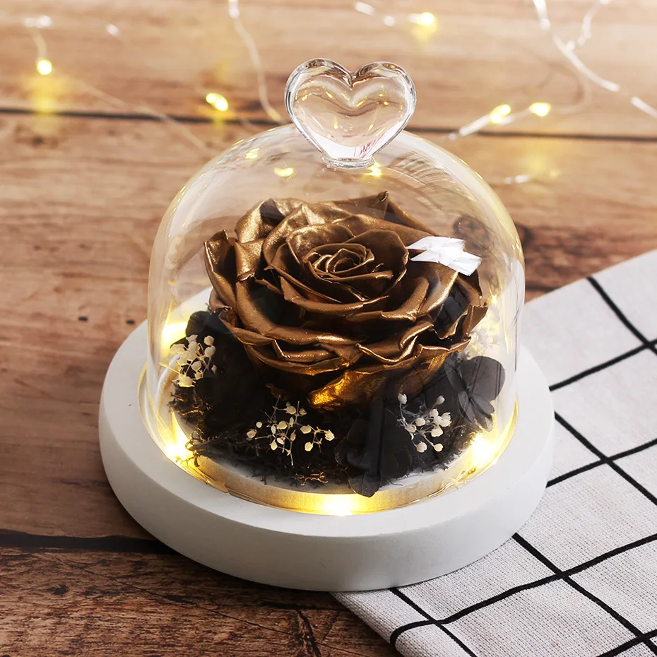 

Led Beauty And The Beast Immortal Flower Real Rose Valentine's Day Birthday Christmas Gift Mother Day Presentwhite Golden Rose