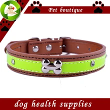 Personalized Crystal Studded Reflective Dog Collar Pu Leather Collars For Dogs Necklace Pet Products For Animals