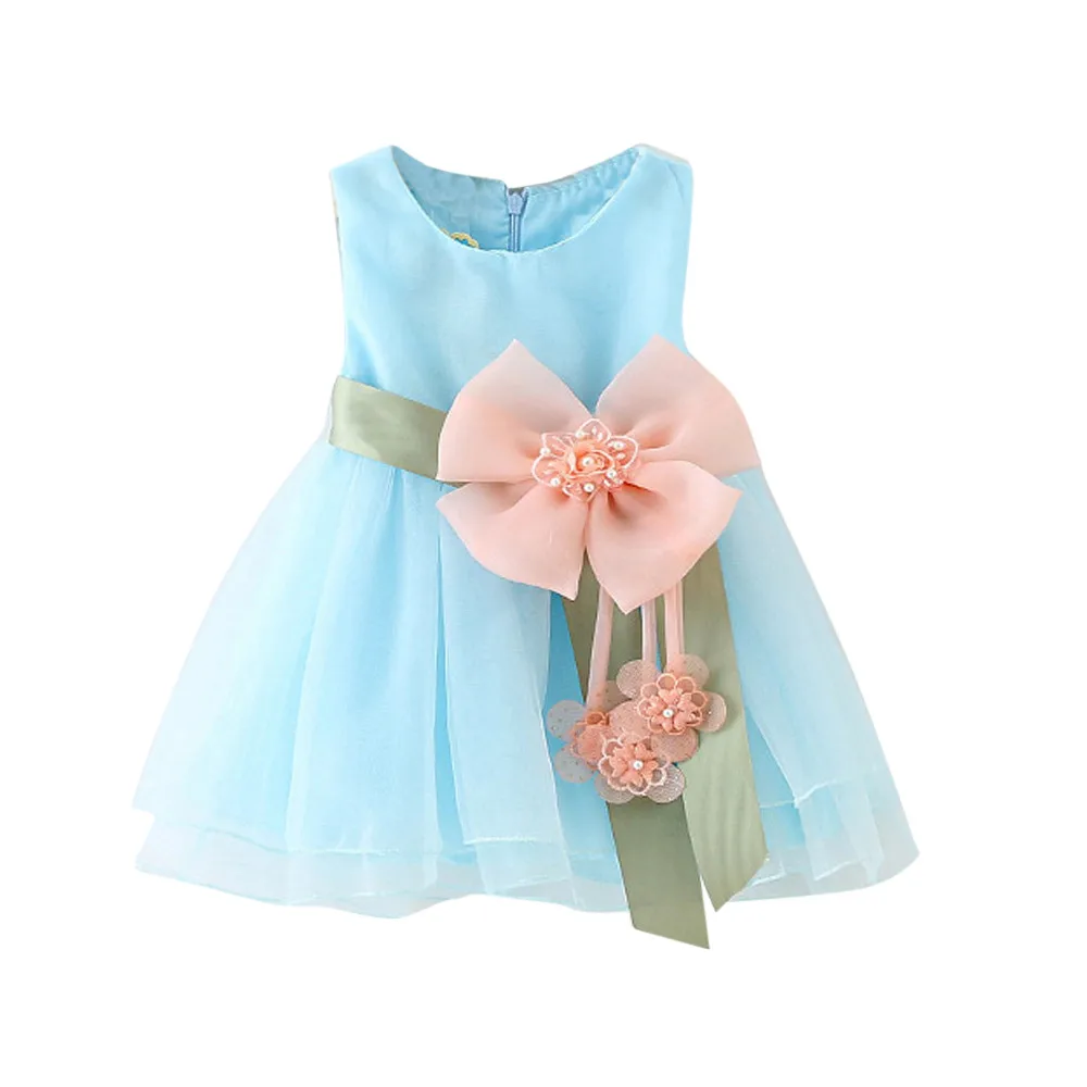 2017 Summer Casual Cute Toddler Baby Girls Soild Flower Belt Dress
