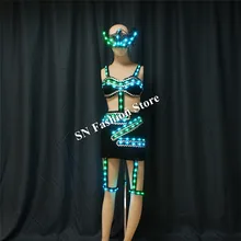 TC-188 Programmable full color women sexy dance led costumes luminous light bra skirt with mask dj wears stage dresses clothes