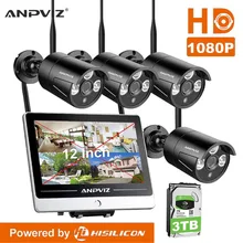 4ch 1080P WiFi wireless NVR kit with 12 inch LCD Screen Outdoor Day night security ip camera system Surveillance NVR Kit