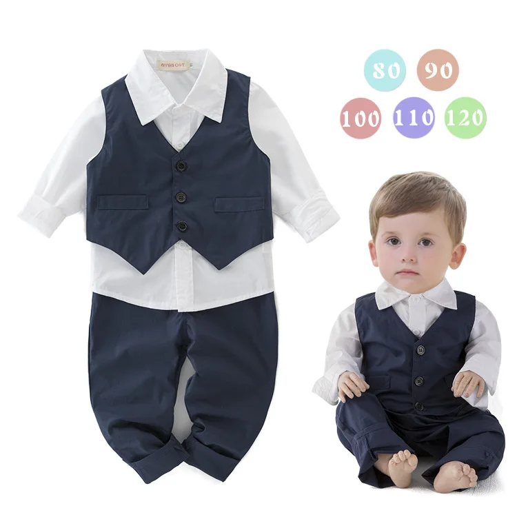 Three Pieces Autumn 2017 Baby Boys Shirts with Waistcoats with Pants