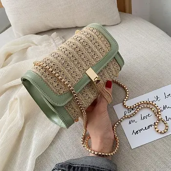 

2020 Fashion Shoulder Bag for Women Soild Color Straw Bags Girl Summer Rattan Woven Beach Crossbody Shoulder Bags Messenger Tote