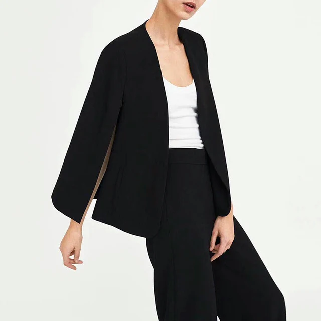 TWOTWINSTYLE Cloak Blazer For Women Striped Split Long Sleeve Basic Jacket Cardigan Female Autumn 2018 Fashion OL Clothing