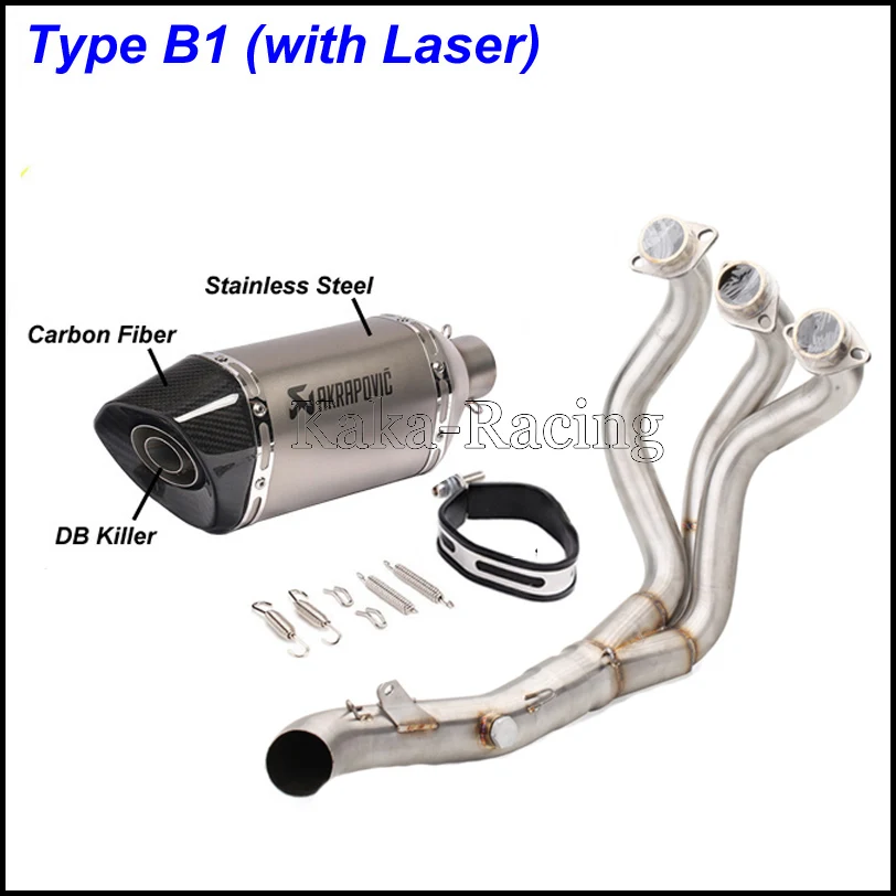 MT09 FZ09 мотоциклетная выхлопная система без шнуровки Модифицированная труба Akrapovic глушитель из углеродного волокна для Yamaha MT-09 FZ-09 - Цвет: Type B1(Laser)
