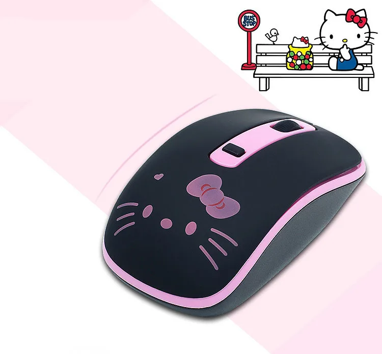 Розовая Бесшумная hello kitty 2,4 ГГц Беспроводная оптическая ультра тонкая Бесшумная компьютерная игровая Nano мышь для ноутбука