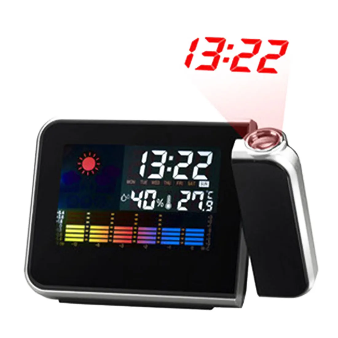Multi-function Weather Calendar Time Watch Desktop Clock Digital Alarm Clock with Projector Color Screen Time Projection Clock