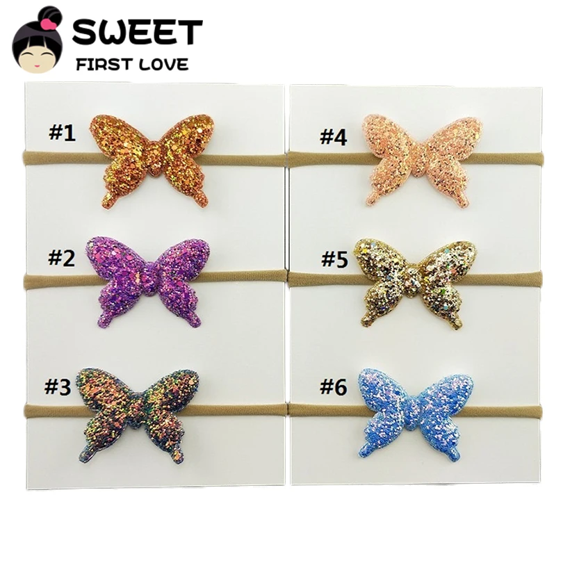 6pcs Newborn Butterfly Bow Glitter Elastic Headband For Girls Pretty