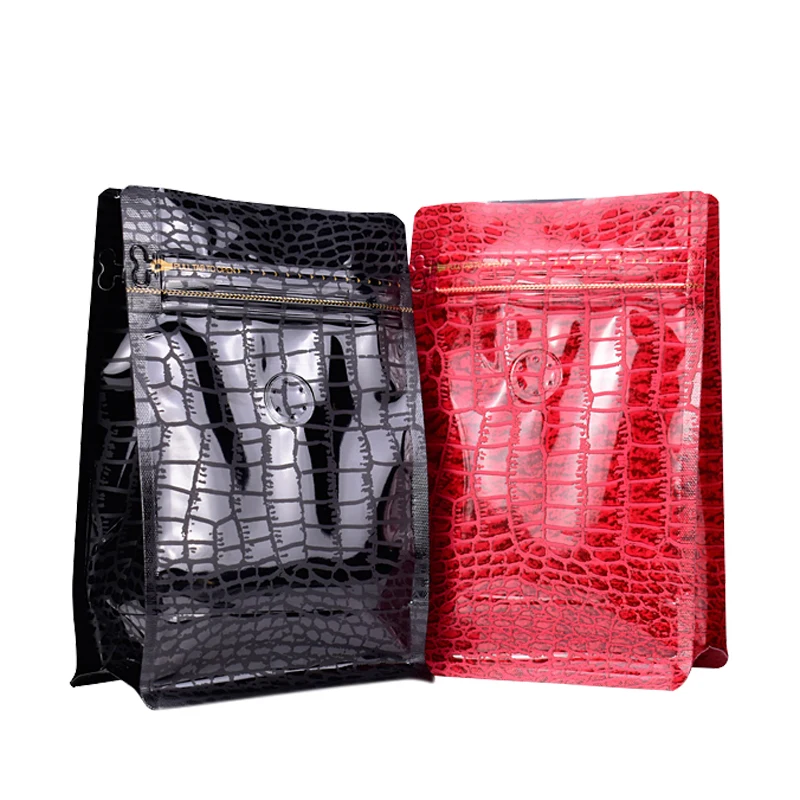 

25pcs Croco Black Red 0.5lb Coffee Bean Package Bags Aluminum Foil Stand Up Zipper Coffee Pouch Bags with Aroma Degassing Valve